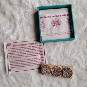 Vintage Nepali Woodblock Printing Set Buddhist Symbols Stamps